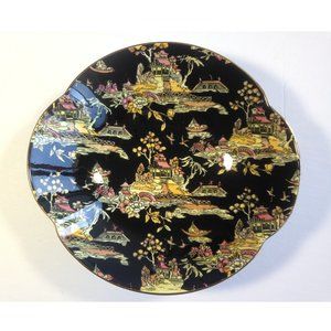Royal Winton Grimwades Black Pekin Pedestal Serving Bowl - 10 inches mid century